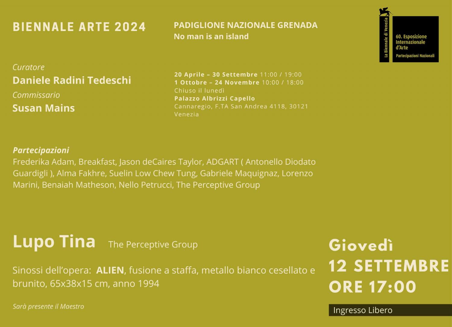 L'artista Tina Lupo presente alla Biennale arte 2024