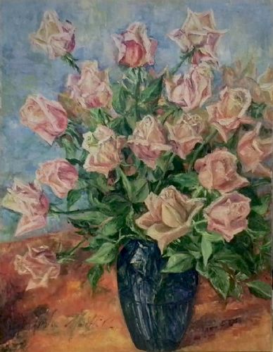 Vaso blu con rose gentili